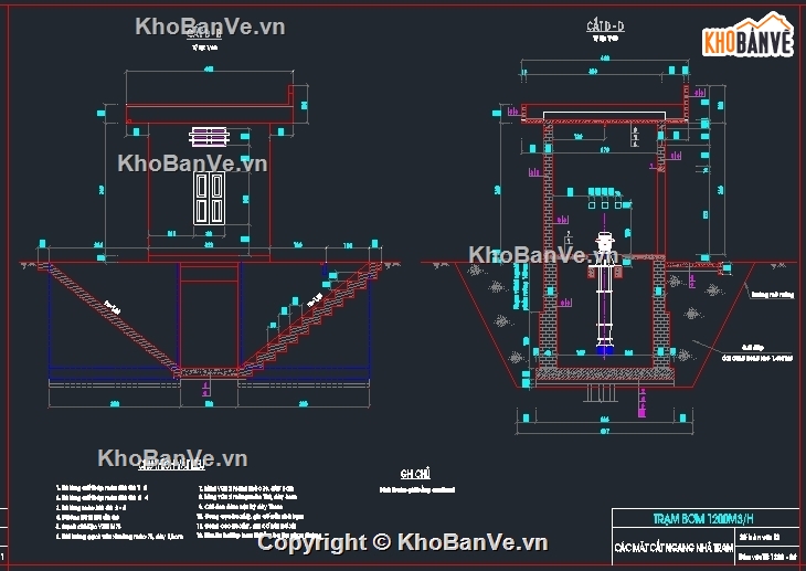 trạm bơm,thiết kế trạm bơm,trạm bơm công suất 1200m3/h,cad trạm bơn,bản vẽ trạm bơm