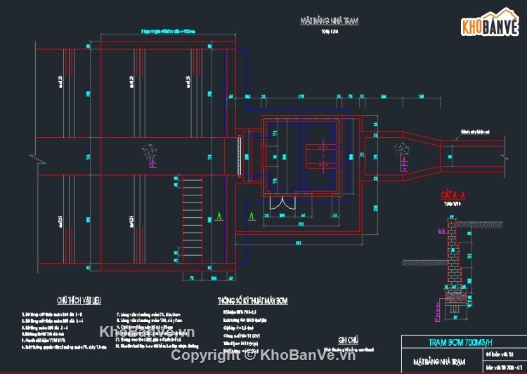 thiết kế trạm bơm,trạm bơm,Thiết kế mẫu,bản vẽ trạm bơm,trạm bơm 700m3 trên giờ