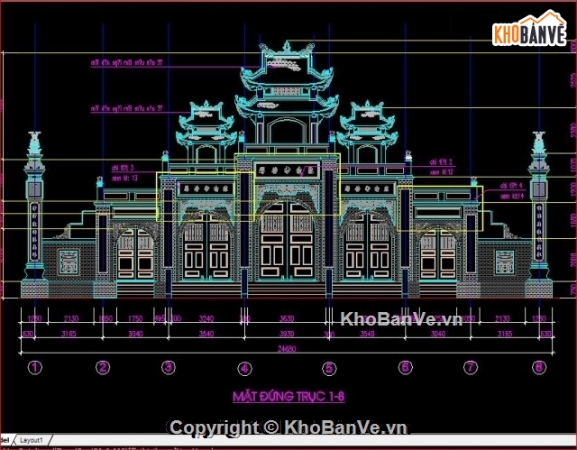 thiết kế cổng đình chùa,mẫu cổng đình chùa đẹp,bản vẽ cổng đình chùa