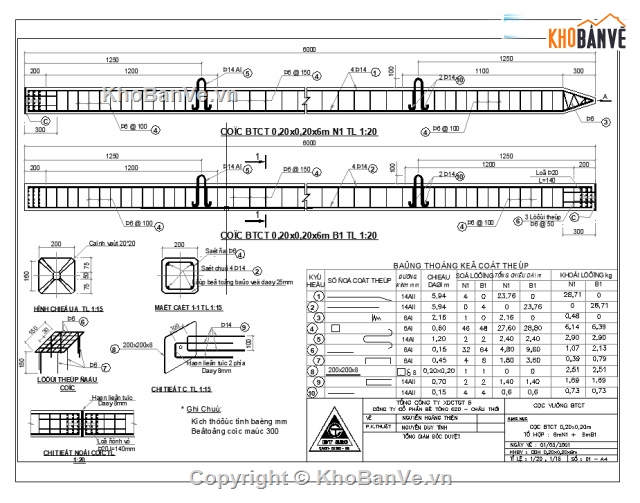 thiết kế cọc,Bản vẽ cọc,bản vẽ cọc bê tông cốt thép,cọc bê tông cốt thép D200,cọc bê tông cốt thép D500