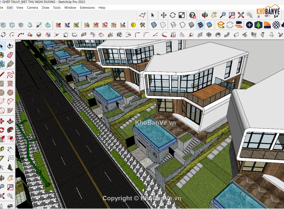 bản vẽ biệt thự nghỉ dưỡng,thiết kế thi công,mẫu sketchup biệt thự 3 tầng 12x20m,file autocad biệt thự nghỉ dưỡng