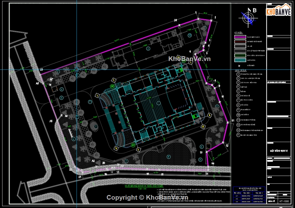 File Cad Kiến Trúc Nhà Hội Nghị 3 Tầng Diện Tích 38.1X55.5M