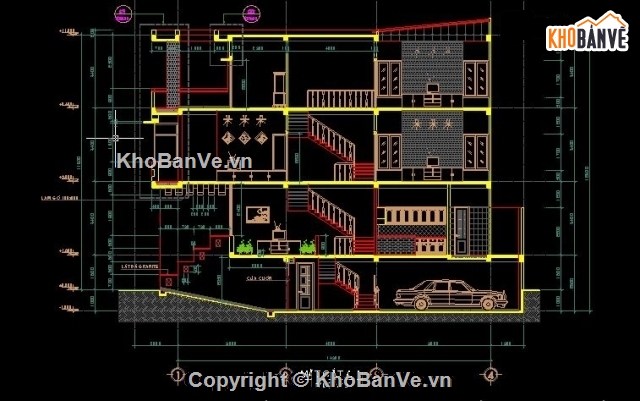 nhà phố gồm 3 lầu và 1 tầng hầm để xe ô tô,tầng hầm để xe ô tô,nhà 4 tầng,Bản vẽ nhà phố