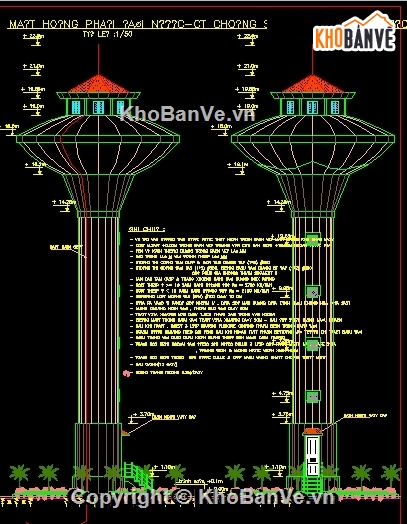 Bản vẽ thiết kế,Đài nước,hệ thống cấp nước,Đài nước cao 11m