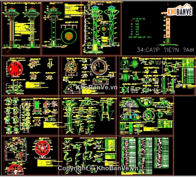 Bản vẽ thiết kế,Đài nước,hệ thống cấp nước,Đài nước cao 11m