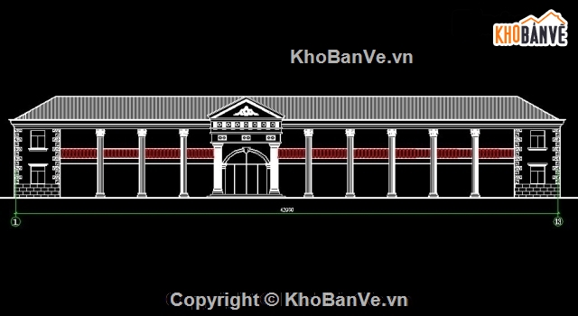 Bản vẽ mặt đứng,thiết kế mặt đứng hội trường,file cad nhà hội trường