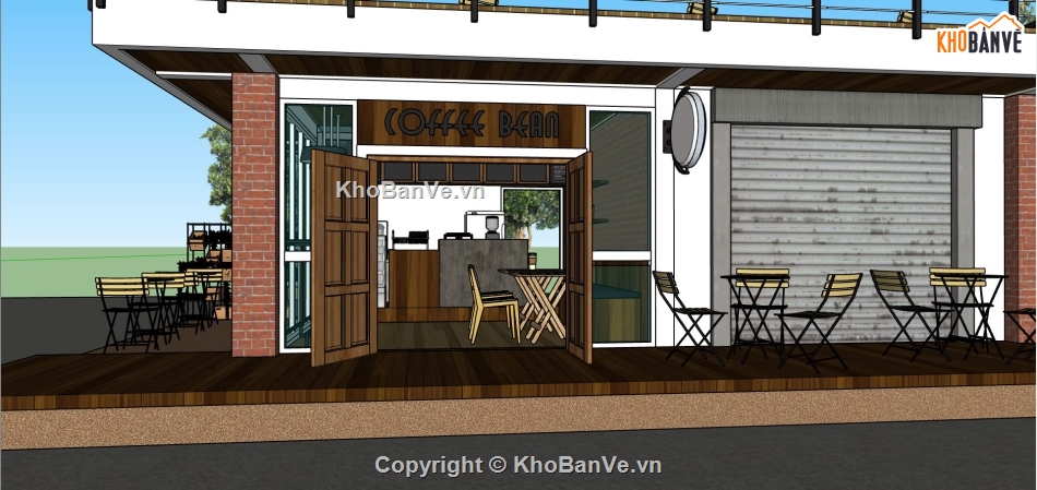 quán coffee,nội thất quán coffee,ngoại thất quán cà phê,sketchup quán coffee
