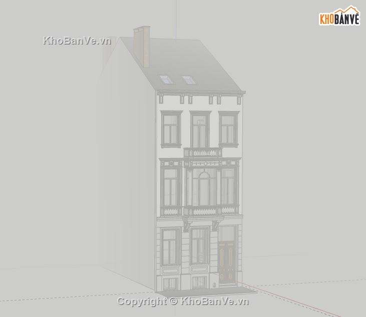 Nhà phố 3 tầng,model su nhà phố 3 tầng,nhà phố 3 tầng file su,sketchup nhà phố 3 tầng