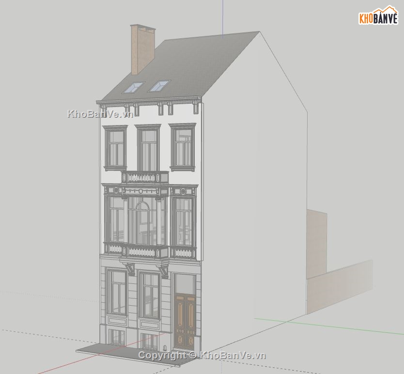 Nhà phố 3 tầng,model su nhà phố 3 tầng,nhà phố 3 tầng file su,sketchup nhà phố 3 tầng