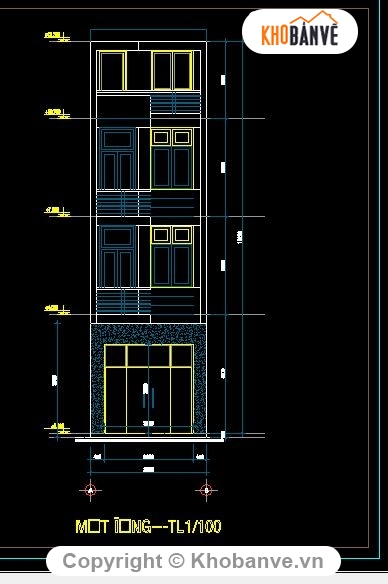 mẫu nhà 4 tầng,bản vẽ nhà 4 tầng,nhà kích thước 4 x 13m,File cad nhà kt 4x13m
