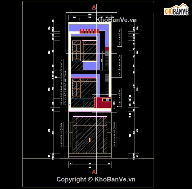 File cad Nhà phố 3 tầng 4x20m (full kiến trúc + kết cấu)