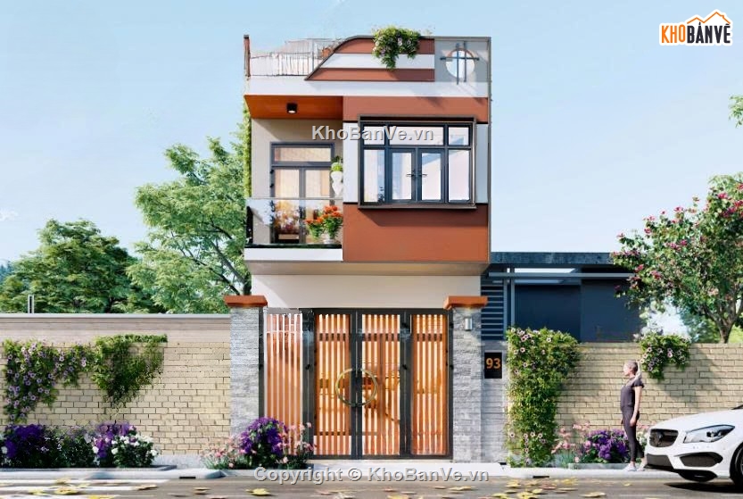 thiết kế nhà phố đầy đủ,nhà phố 2 tâng,bản vẽ nhà phố