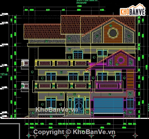 biệt thự 3 tầng,bản vẽ biệt thự 3 tầng,biệt thự 3 tầng 13.5x17m,mẫu biệt thự 3 tầng