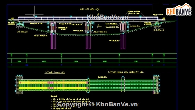 Bản vẽ thiết kế cầu dầm T,Bản vẽ cầu dầm T 3 nhịp,Bản vẽ dầm T,cầu dầm T 3 nhịp 18m,cầu dầm T 3 nhịp L=18m khổ cầu 7m