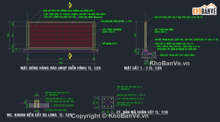 File cad thiết kế hàng rào lưới thép chi tiết