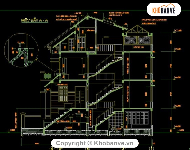 Nhà phố kích thước 7x17m,nhà phố 3 tầng rưỡi,nhà dạng biệt thự,bản vẽ nhà dân