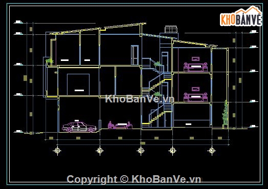 Bản vẽ nhà phố 3 tầng,thiết kế lệch tầng 3 tầng,nhà phố 3 tầng 5.1x20.5m