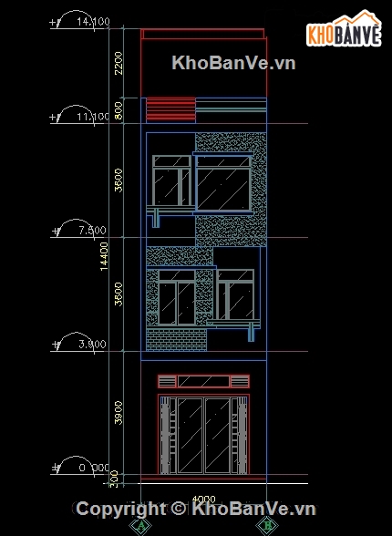 Bản vẽ kiến trúc nhà phố,full kiến trúc nhà phố,bản vẽ nhà phố 3 tầng,Nhà phố 3 tầng 4x20m,mẫu nhà phố 3 tầng
