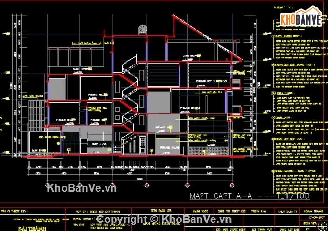 File cad thiết kế nhà phố 4 tầng lệch tầng KT 5x20m hạng mục kết ...