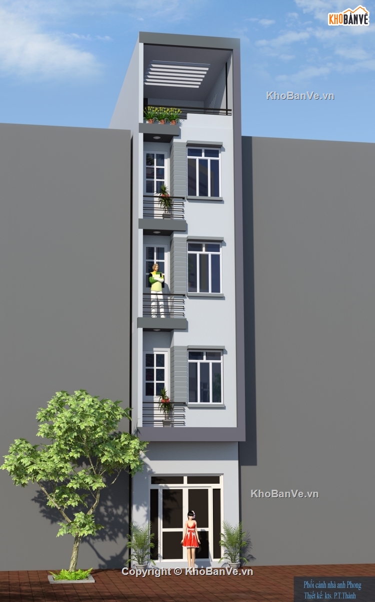 Bản vẽ nhà phố 5 tầng,bản vẽ nhà phố tuyệt đẹp,nhà 4.5 tầng 3.35x12.27m,Bản vẽ nhà phố 4.5 tầng