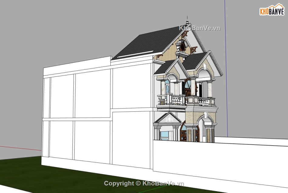 mẫu nhà 2 tầng,file su nhà phố 2 tầng,model sketchup nhà 2 tầng,phối cảnh nhà phố 2 tầng