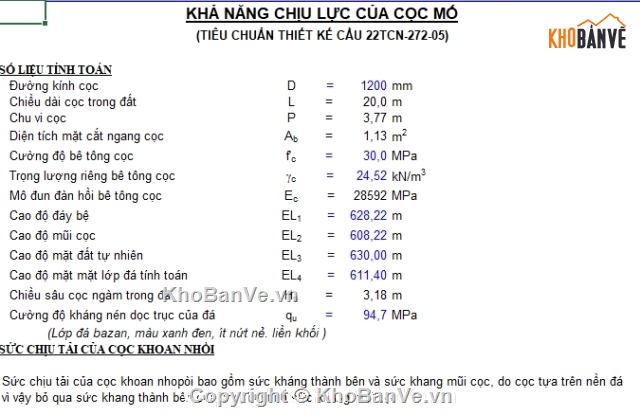 Cầu,khoan nhồi cọc,cọc nhồi,cọc khoan nhồi,tính toán sức chịu tải của cọc khoan nhồi,Kiểm tra sức chịu tải của cọc khoan nhồi