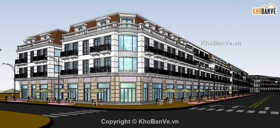 shophouse,sketchup nhà liền kề,shophouse tân cổ điển