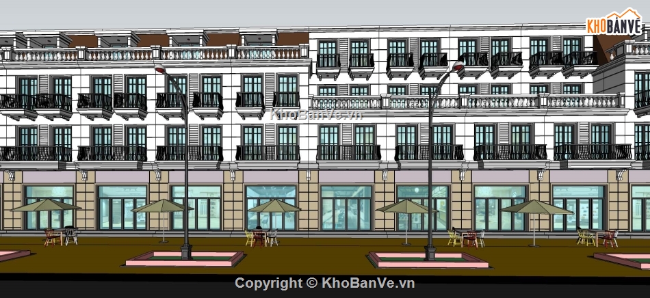 shophouse,sketchup nhà liền kề,shophouse tân cổ điển