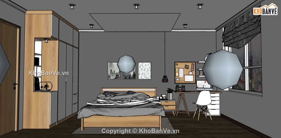 sketchup nội thất phòng ngủ,phòng ngủ model sketchup,file sketchup phòng ngủ hiện đại