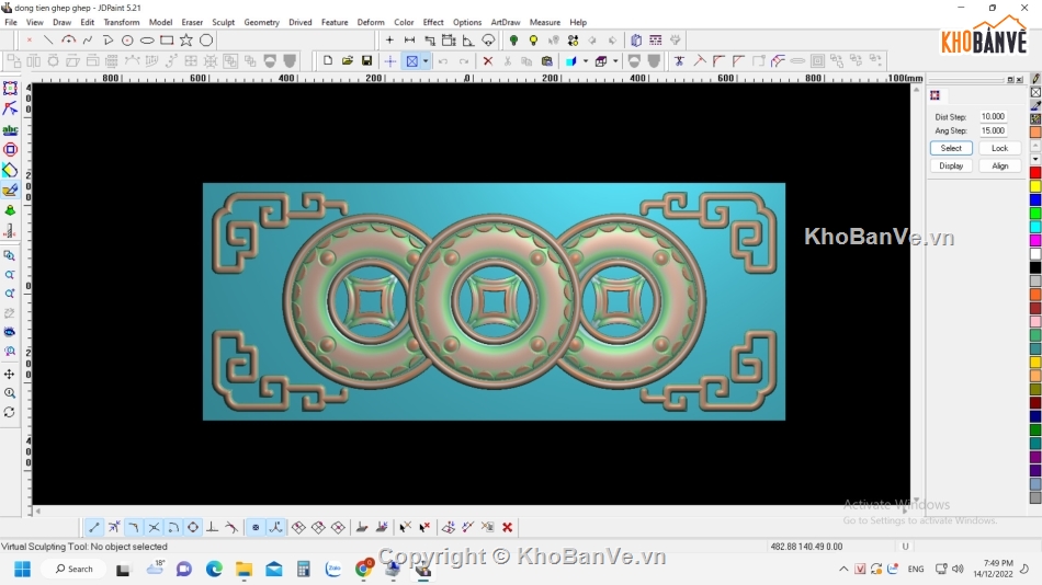 cnc mẫu 3 đồng tiền lồng nhau,file jdpaint thiết kế 3 đồng tiền lồng nhau,hoa văn cnc 3 đồng tiền xu