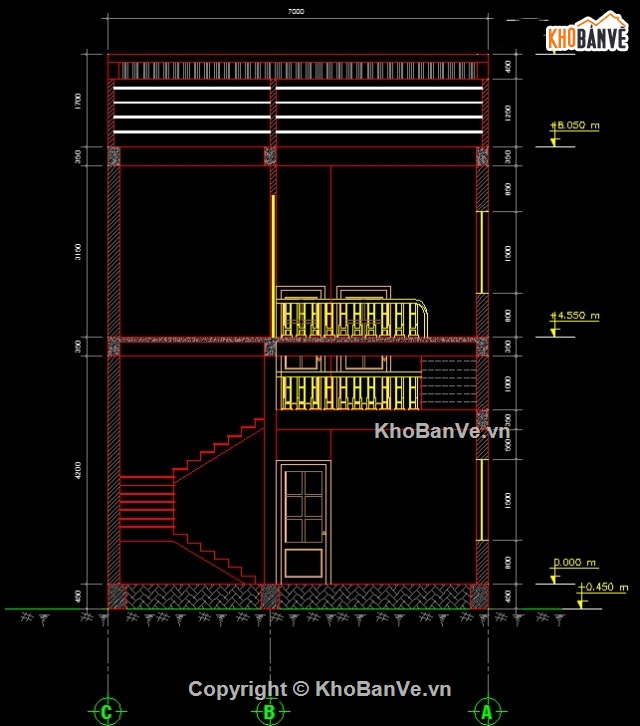 kiến trúc nhà 2 tầng,nhà 2 tầng 7x13m,bản vẽ nhà 2 tầng,nhà 2 tầng có gác lửng