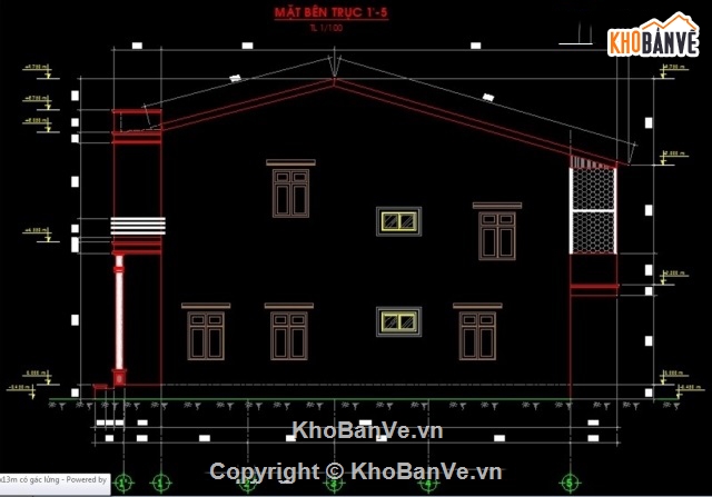 kiến trúc nhà 2 tầng,nhà 2 tầng 7x13m,bản vẽ nhà 2 tầng,nhà 2 tầng có gác lửng