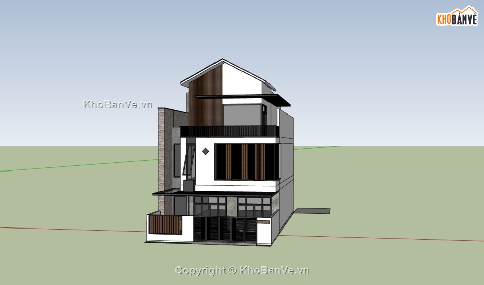 biệt thự 3 tầng,sketchup biệt thự 3 tầng,phối cảnh biệt thự 3 tầng