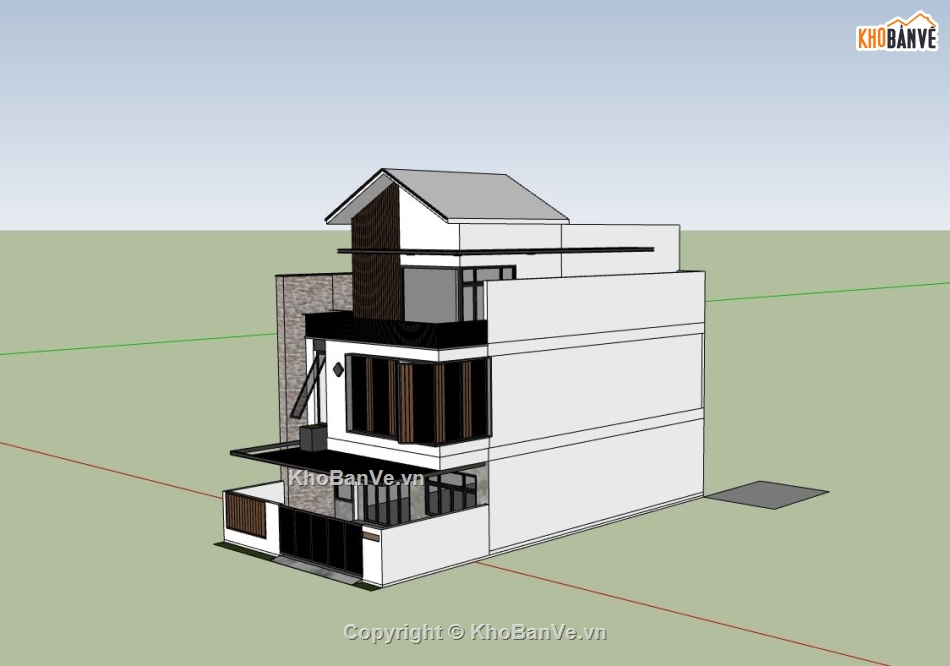 biệt thự 3 tầng,sketchup biệt thự 3 tầng,phối cảnh biệt thự 3 tầng