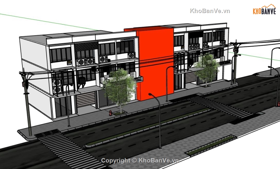 nhà phố 2 tầng,model su nhà phố 2 tầng,sketchup nhà phố 2 tầng