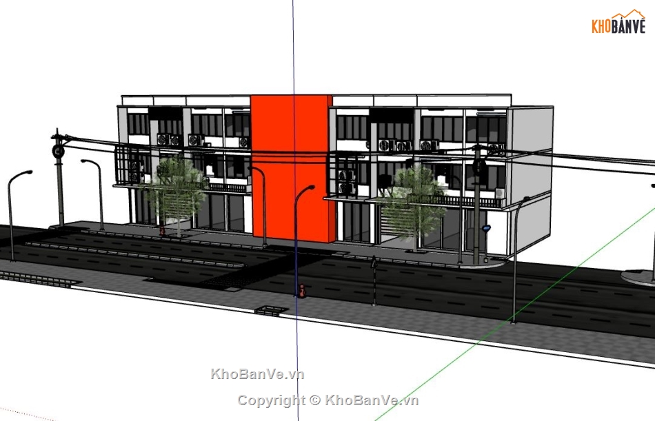 nhà phố 2 tầng,model su nhà phố 2 tầng,sketchup nhà phố 2 tầng