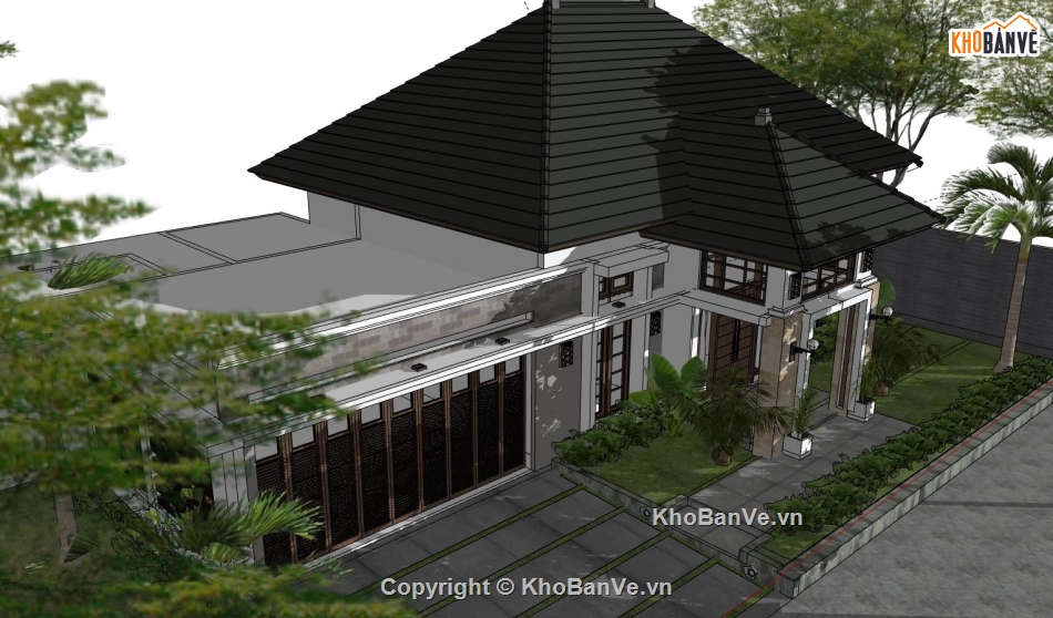 biệt thự cao cấp file sketchup,dựng file su biệt thự 1 tầng,model biệt thự hiện đại,biệt thự 1 tầng file su,biệt thự  dựng model su