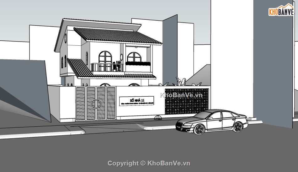 nhà phố 2 tầng,ngoại thất,ngoại thất nhà phố,2 tầng,nhà phố 2 tầng Sketchup