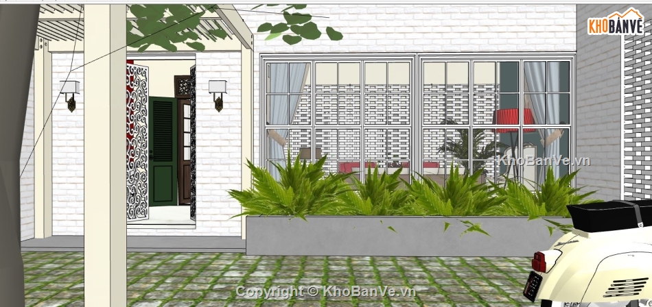 su biệt thự 1 tầng,sketchup biệt thự 1 tầng,biệt thự 1 tầng sketchup