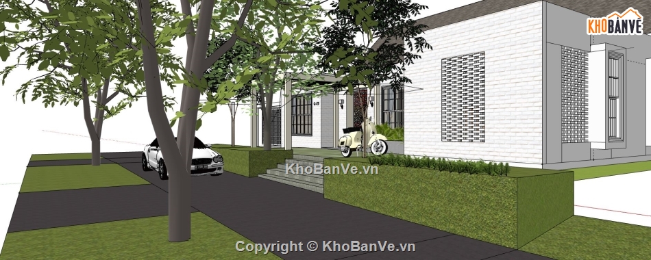 su biệt thự 1 tầng,sketchup biệt thự 1 tầng,biệt thự 1 tầng sketchup