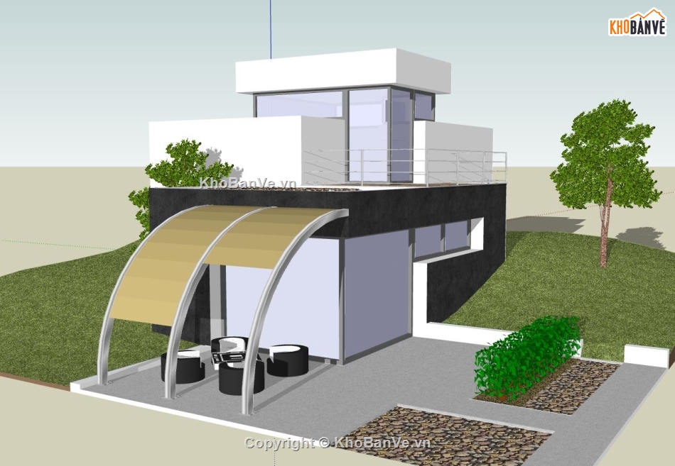 biệt thự 2 tầng,File sketchup biệt thự 2 tầng,model su biệt thự 2 tầng