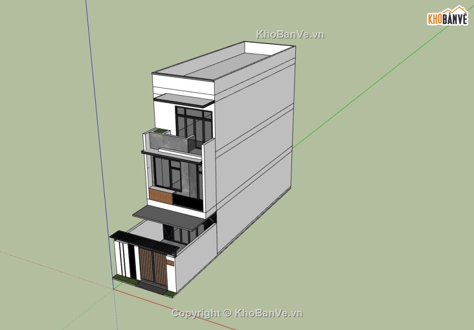 nhà phố 3 tầng,sketchup nhà phố 3 tầng,phối cảnh nhà phố