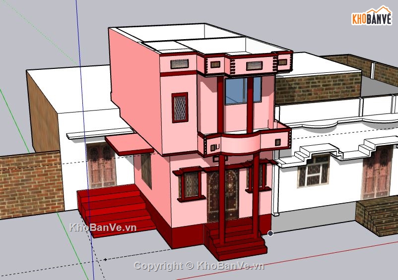 Nhà phố 2 tầng,model su nhà phố 2 tầng,nhà phố 2 tầng file su,sketchup nhà phố 2 tầng,mẫu nhà phố 2 tầng model su