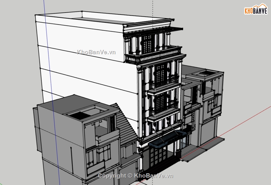 file sketchup nhà phố 5 tầng,model sketchup nhà phố 5 tầng,sketchup nhà phố 5 tầng