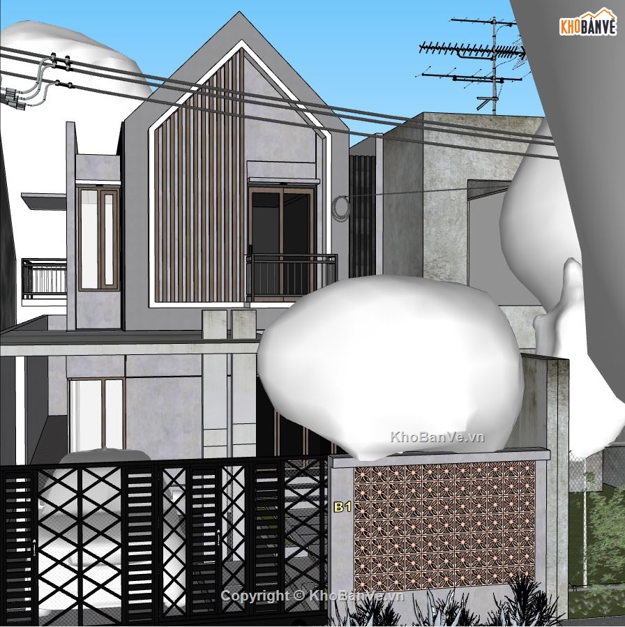 sketchup nhà phố 2 tầng,nhà phố hiện đại,bản vẽ nhà phố đẹp