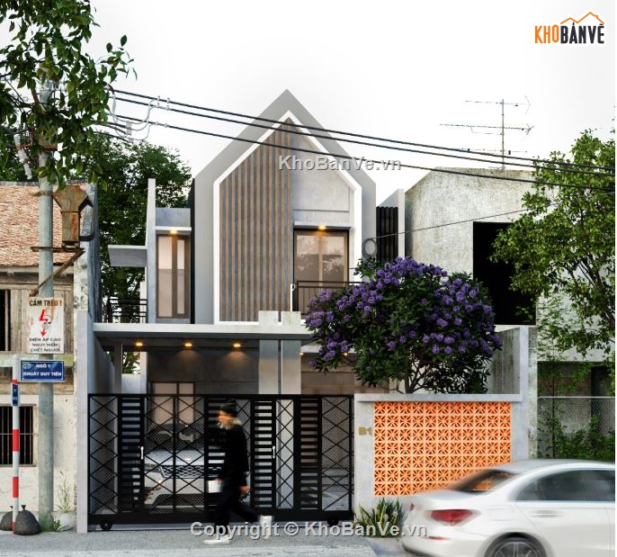 sketchup nhà phố 2 tầng,nhà phố hiện đại,bản vẽ nhà phố đẹp