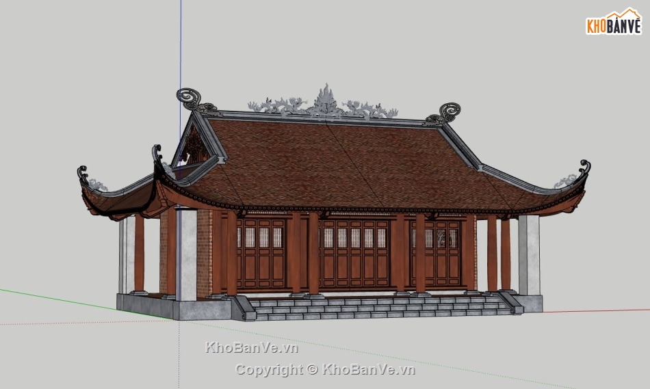 thiết kế chùa,phối cảnh chùa sketchup,dựng mẫu chùa su,file thiết kế đình chùa,model sketchup cổng chùa