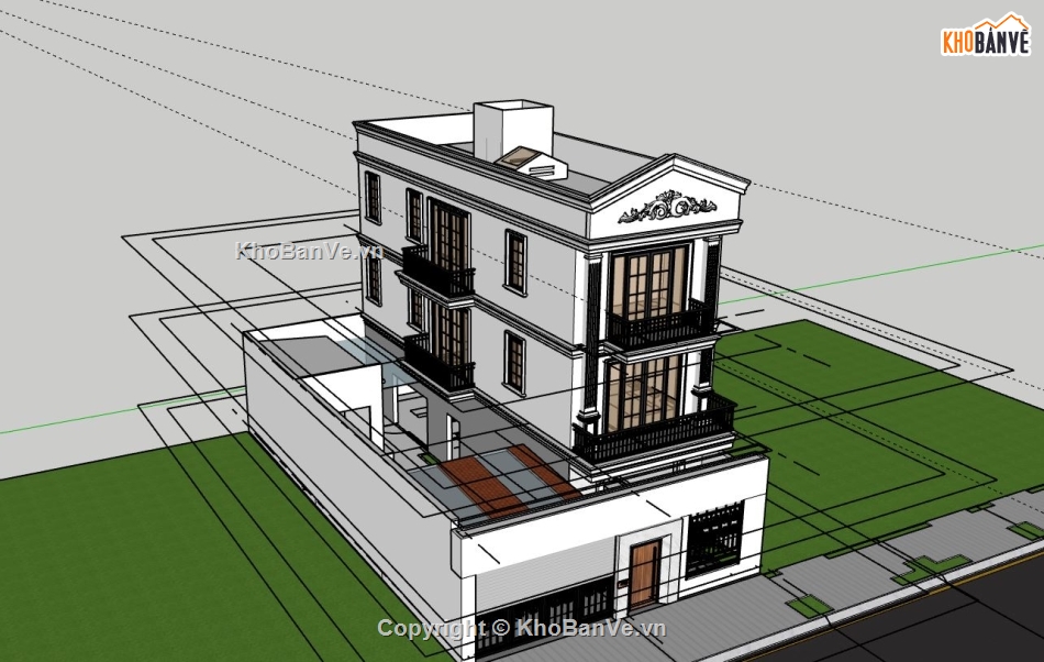 nhà 3 tầng,sketchup nhà 3 tầng,phối cảnh nhà 3 tầng,nhà 3 tầng tân cổ điển