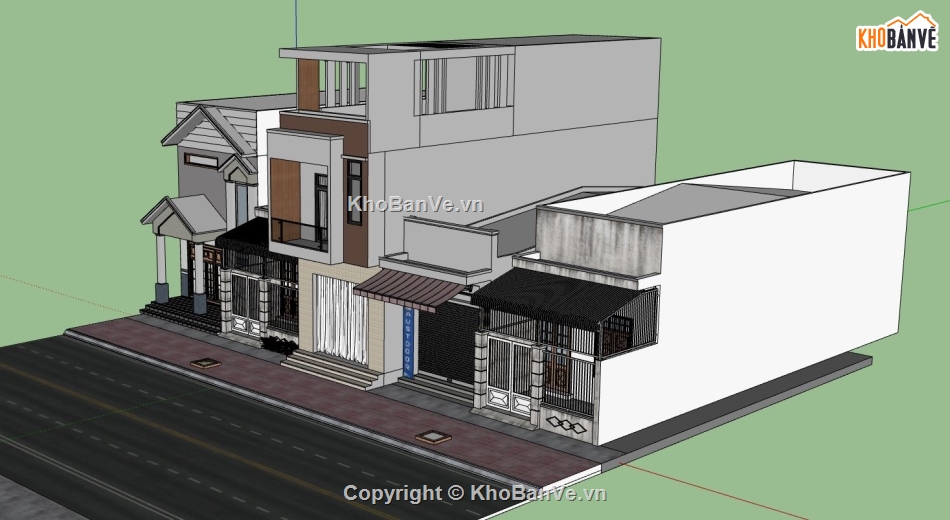 nhà phố 3 tầng,model sketchup nhà phố 3 tầng,thiết kế nhà phố hiện đại