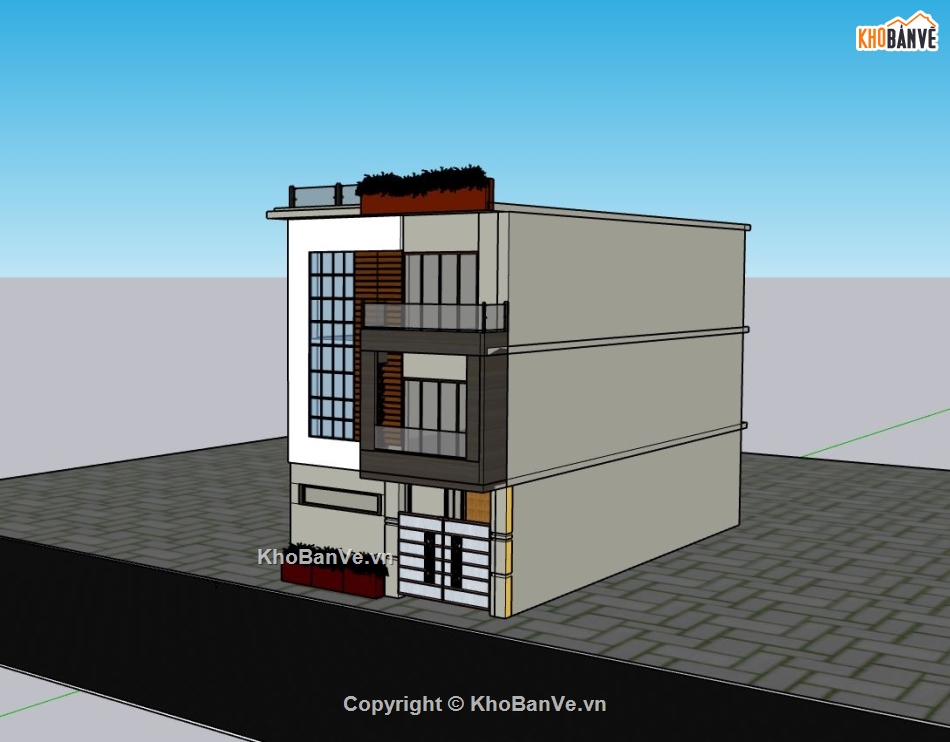 nhà phố 3 tầng,sketchup nhà phố 3 tầng,nhà phố hiện đại